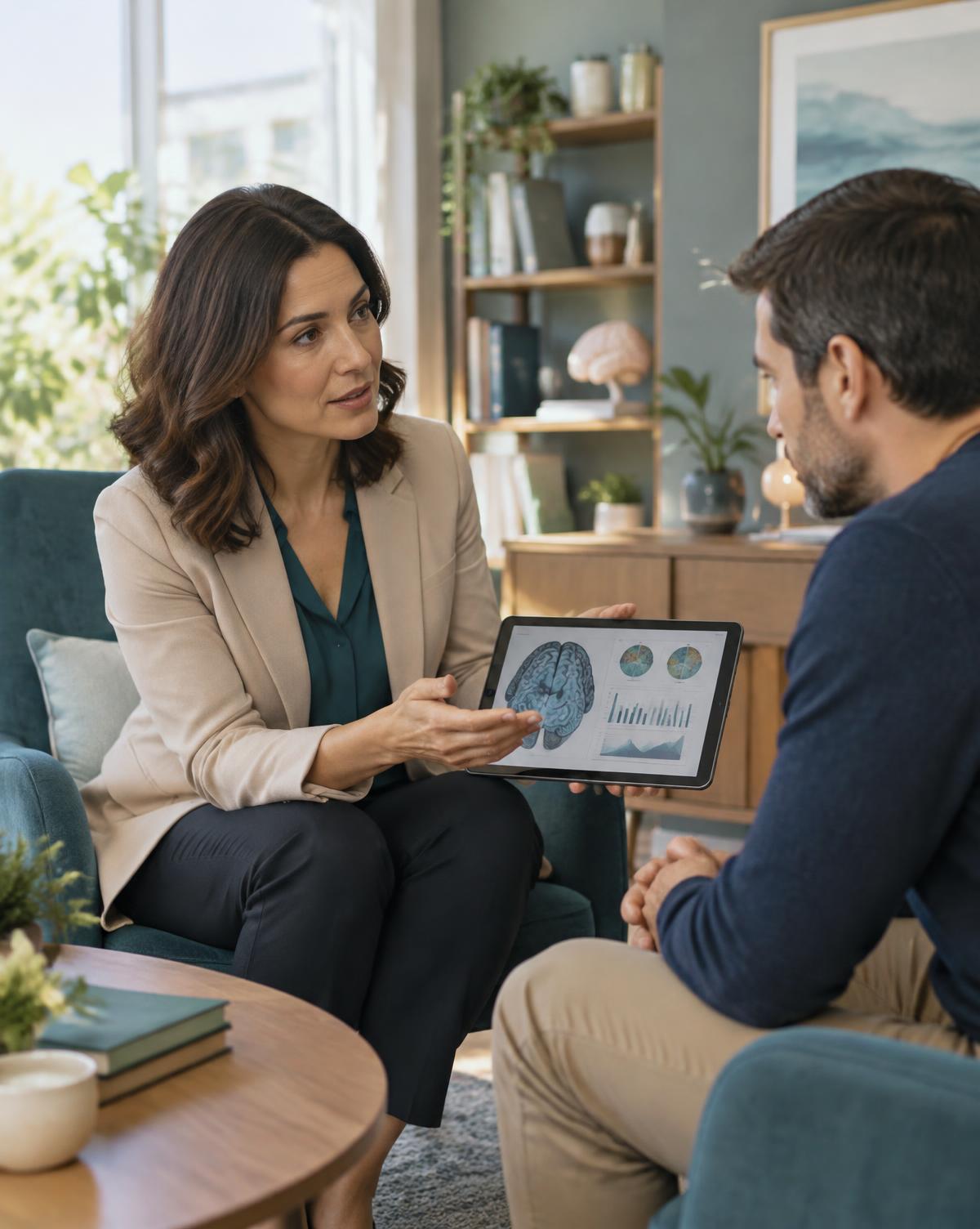 Neuropsicóloga apresentando os resultados da avaliação